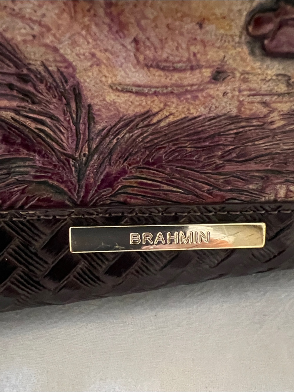 Brahmin Metallic Palm & Woodie Shoulder Bag in Bronze and Black - Picture 2 of 6